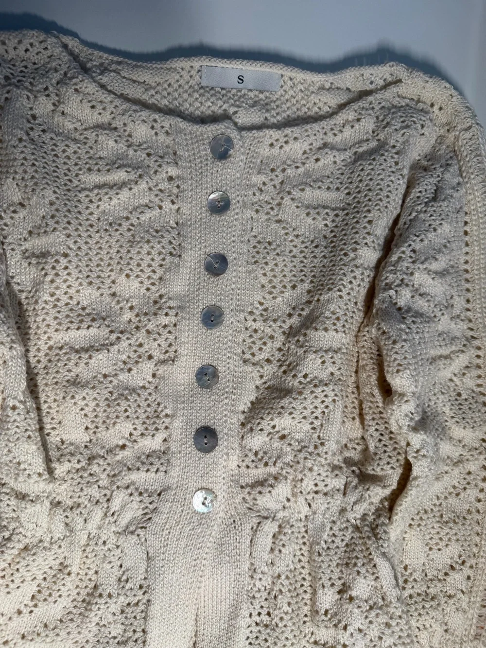Women’s Cream Crochet Open Knit Button Front Cardigan
